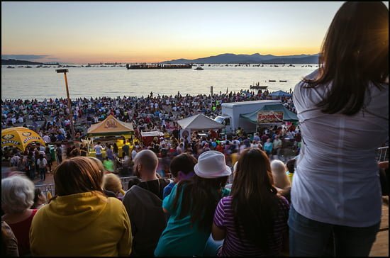 The bleacher seating in the YVR Observation Deck goes for $49 per person offering great views of the Honda fireworks barge, wine and beer purchases and rest room service. (Julia Pelish/Vacay.ca)